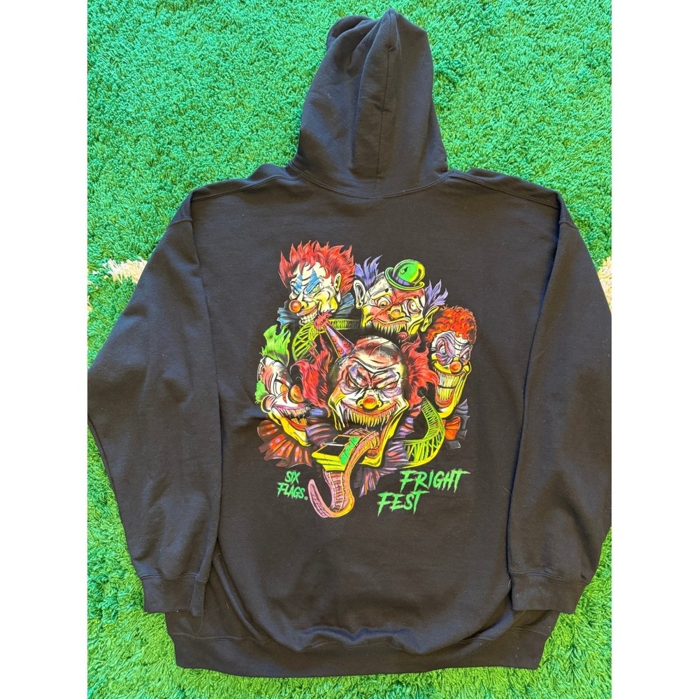 Gildan Hoodie Mens 4XL Black Excellent Six Flags Fright Fest Evil Clown Graphic